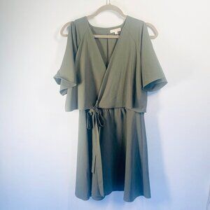 GB Olive Green Cold Shoulder Midi Dress With Tie Waist size M